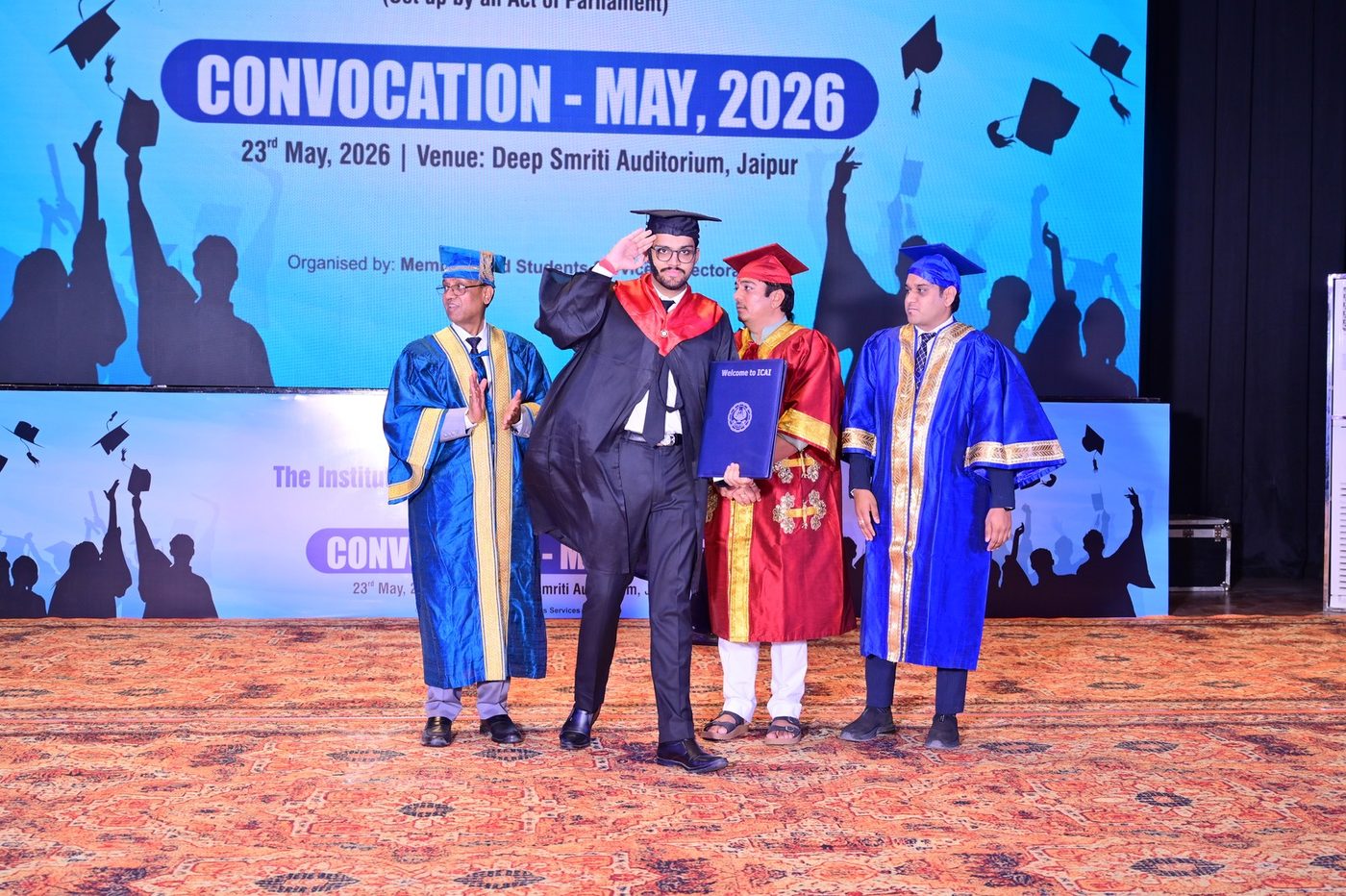 On stage at the ICAI convocation, May 2026