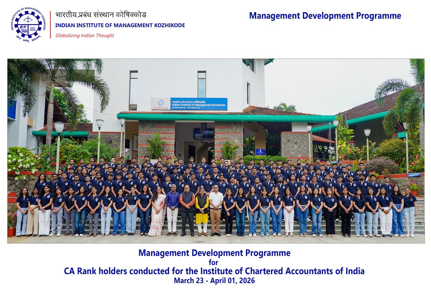 MDP for CA rank holders, conducted for ICAI at IIM Kozhikode, March 2026